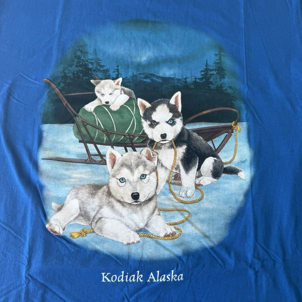 Kodiak Alaska Husky Sled Dog Blue Graphic T Shirt See Measurements For‎ Size